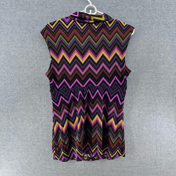 Trina Turk Women's sz L Zig Zag Print Sleeveless Top 100% Silk Y2K Fall Classic - Picture 4 of 9